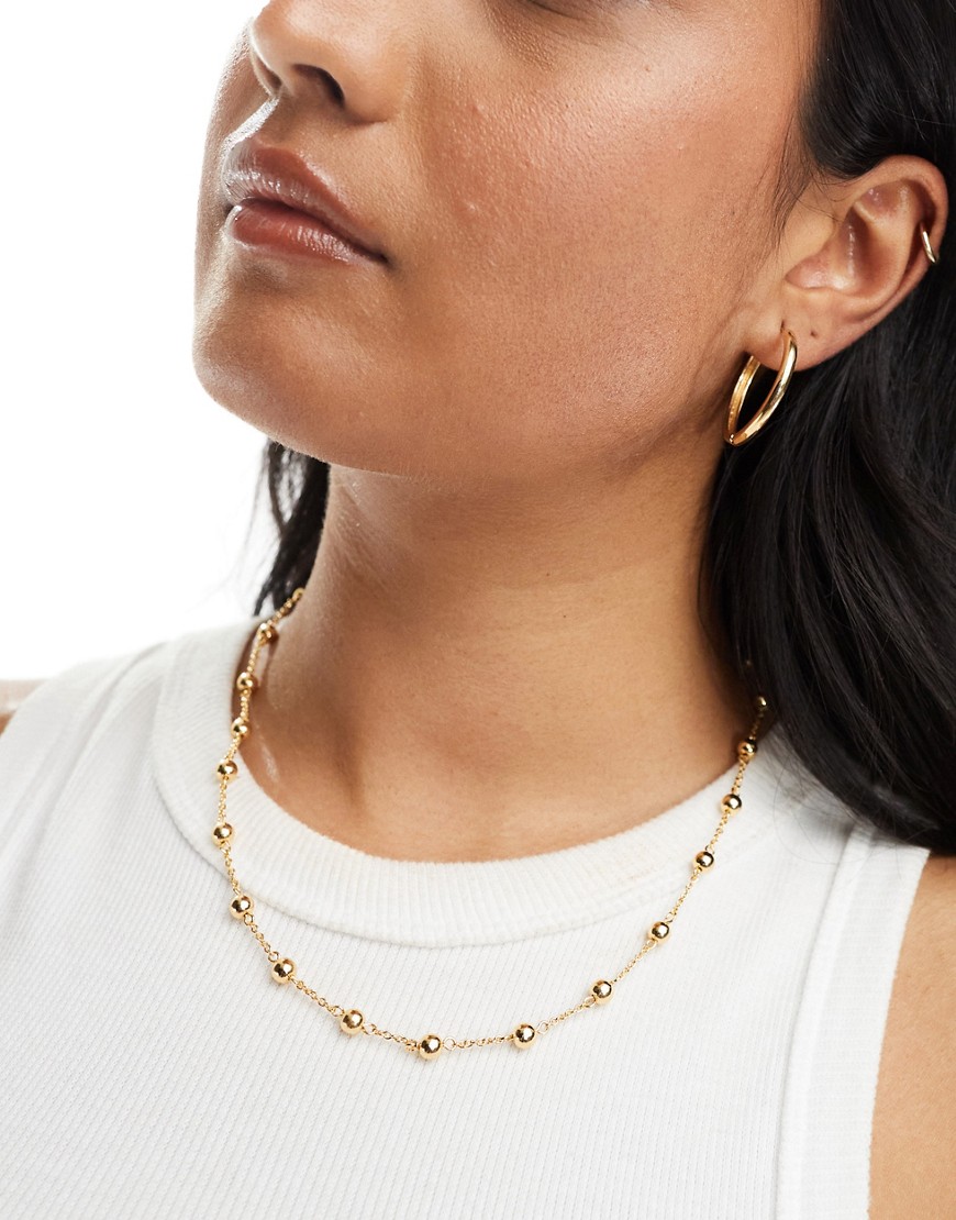 Whistles beaded T bar necklace in gold