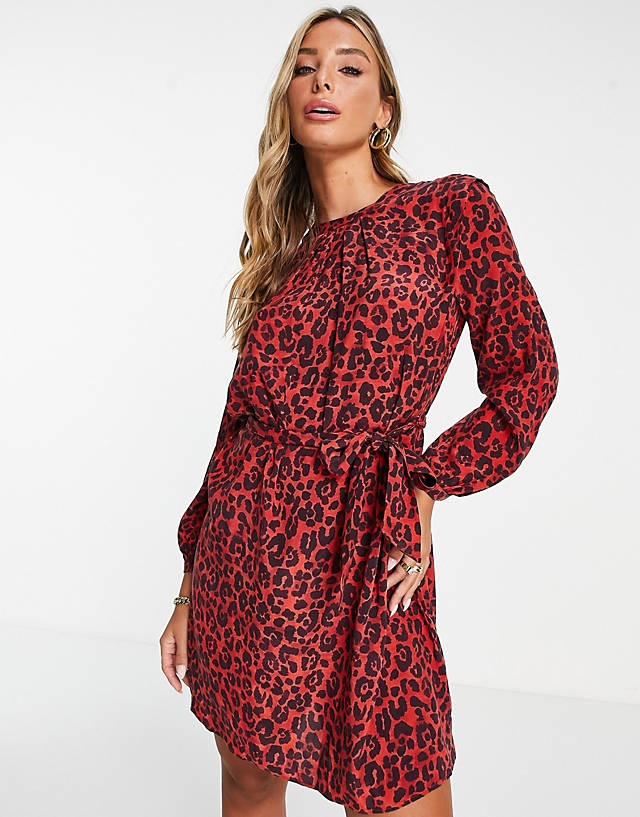 Whistles - belted animal print mini dress in red