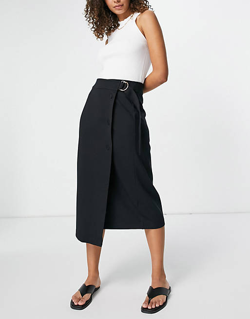 Whistles belted ponte wrap skirt in black