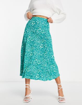 Whistles Whistles bias cut midi skirt in green peony print