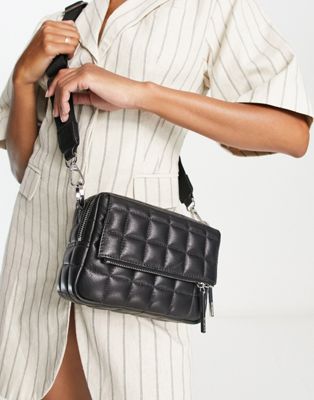 Whistles Bibi quilted cross body bag in black