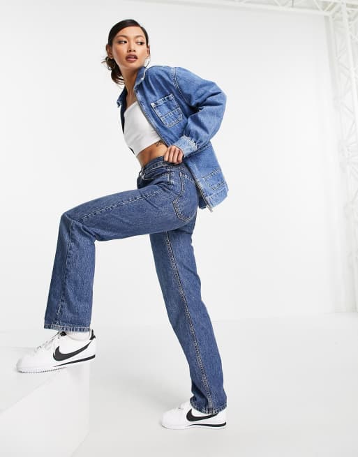 Whistles - Blå skjortejakke med lynlås foran i denim