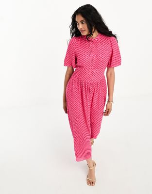 Whistles Blair diagonal leaf print maxi dress in pink