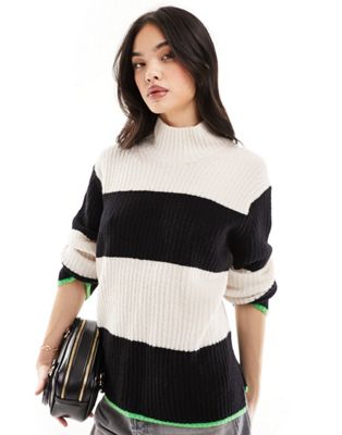 Whistles block stripe funnel neck knit in black and white