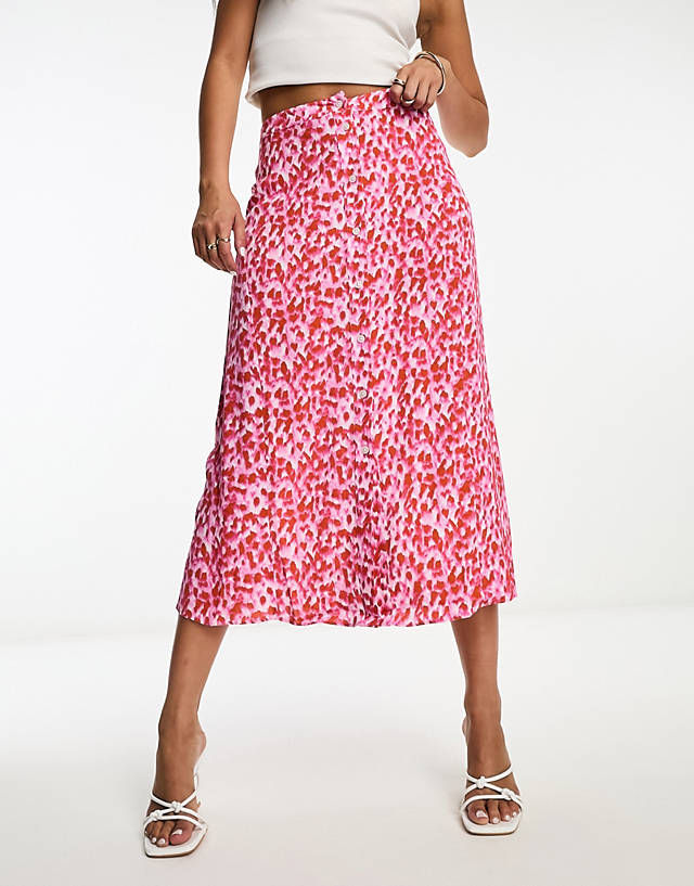 Whistles - blurred animal button front maxi skirt in pink