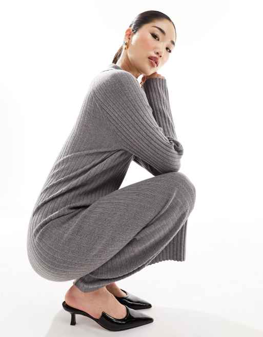 Whistles Bonnie zip ribbed knit midi dress in dark grey, 4 of 4