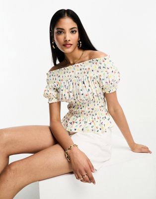 Whistles bright floral bardot top in multi