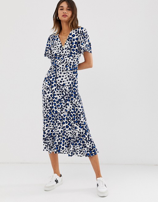 Whistles brushed leopard button midi dress