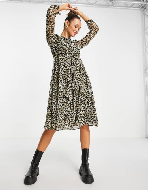 Whistles brushmark animal print midi dress in multi | ASOS