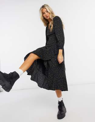 black print wrap dress