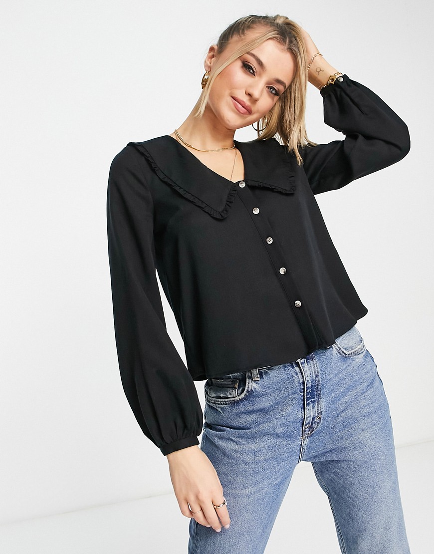 Whistles button down blouse with oversized collar in black