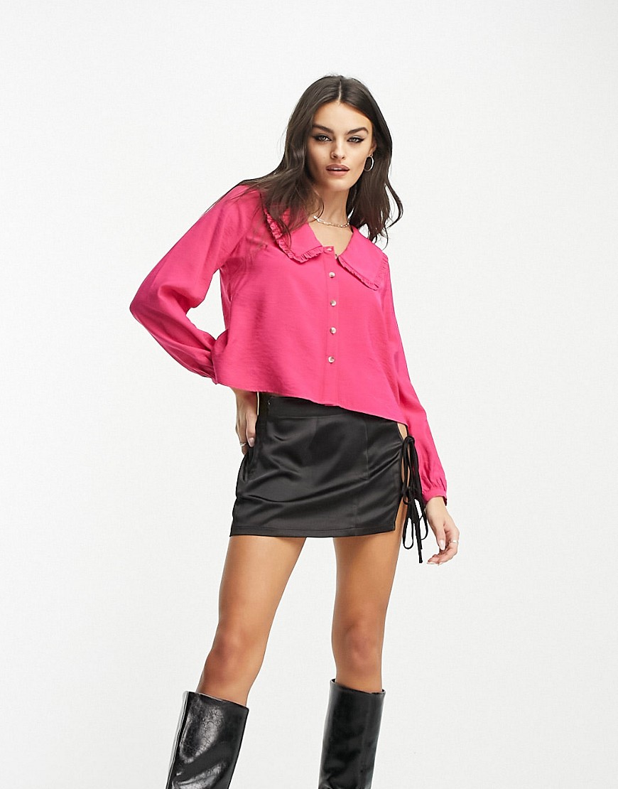 Whistles button down blouse with oversized collar in hot pink