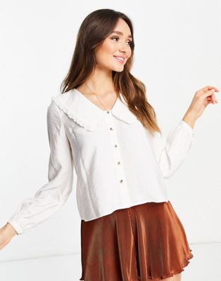 Whistles Button Down Blouse With Oversized Collar In White