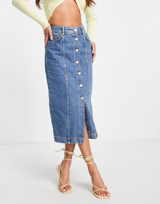 Whistles button down denim midi skirt in blue ASOS