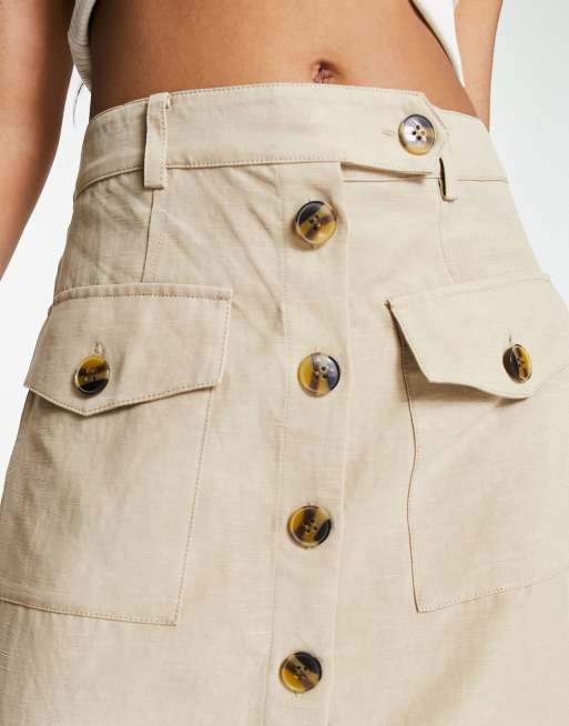 Beige button down deals skirt