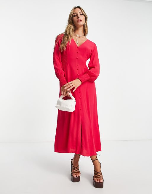 Pink button shop down midi dress