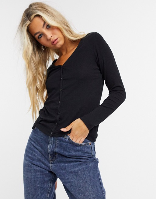 Whistles button down ribbed cardigan in black