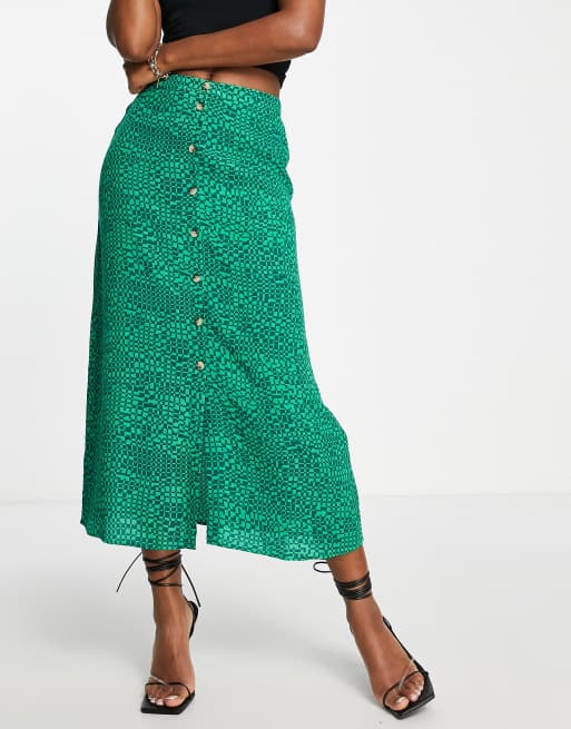 Whistles button front midi skirt in abstract checkerboard