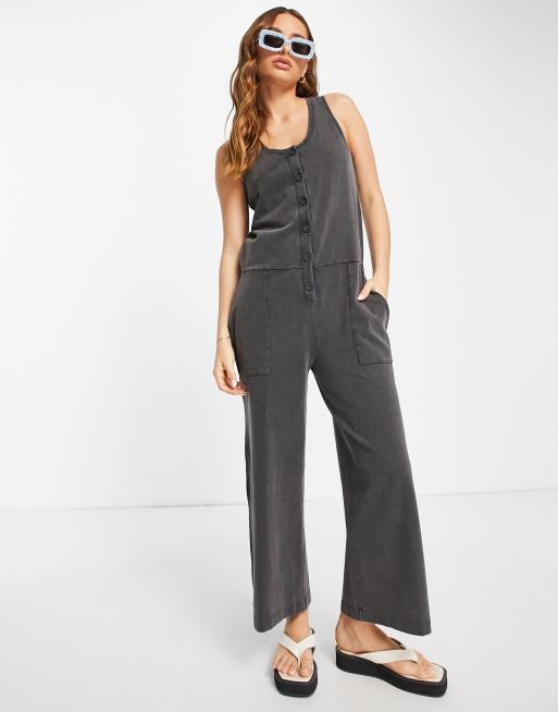 Whistles button front sleeveless jersey jumpsuit in washed black