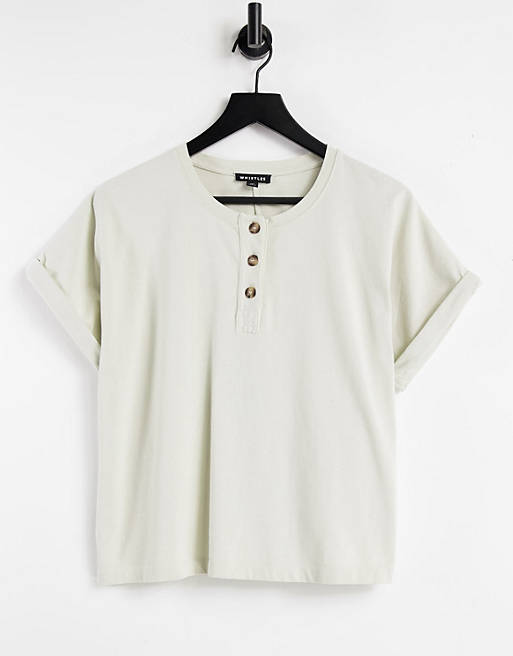 Whistles button front t shirt in beige