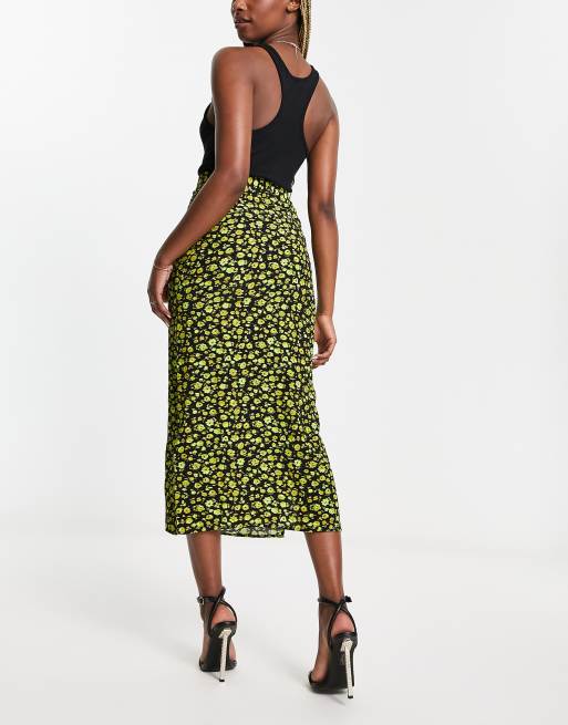 Whistles button side midi skirt in yellow floral ASOS