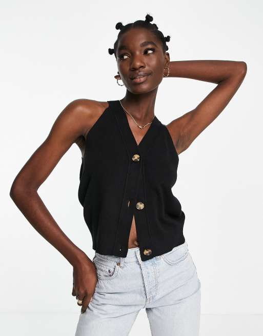 Whistles button through knitted vest top in black ASOS