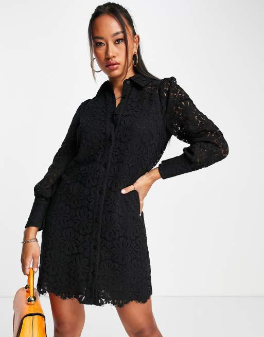 Lace shirt store dress black