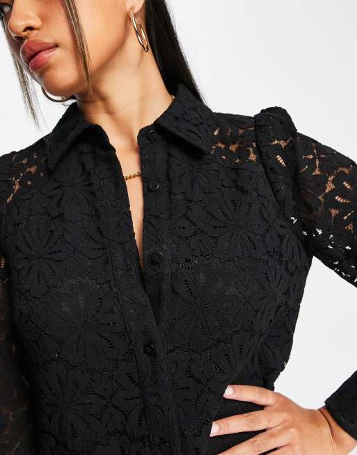 Black lace 2025 shirt dress