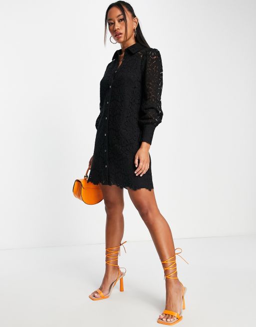 Lace shirt 2024 dress black