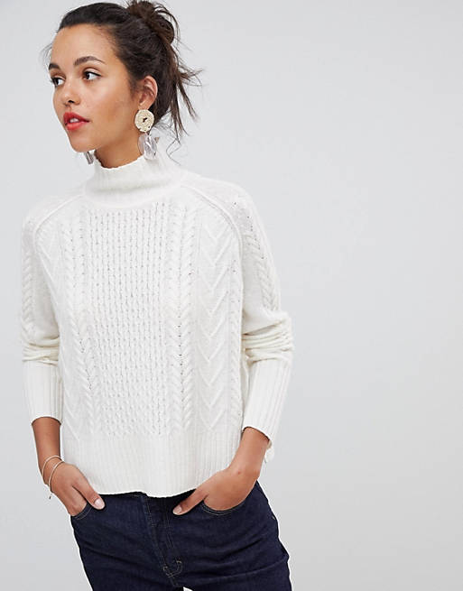 Whistles cable knit funnel neck sweater