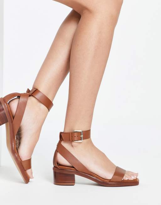 Tan mid block outlet heel sandals