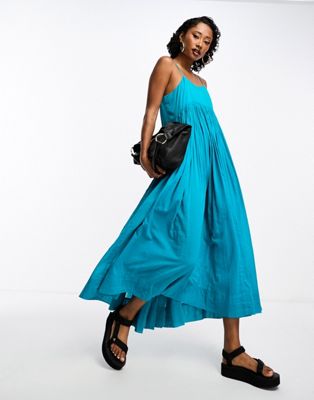 Whistles Carmen strappy maxi smock dress with pockets in turquoise