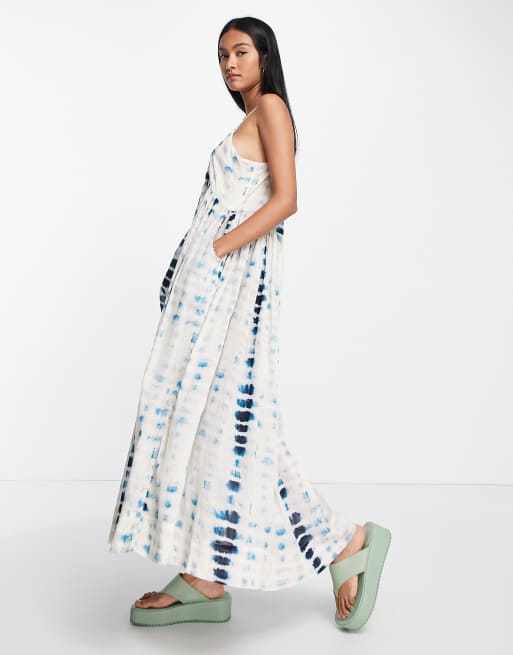 Whistles Carmen tie dye maxi dress in blue multi ASOS