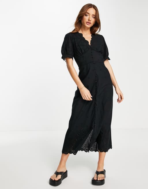Whistles Carolyn broderie detail midi dress in black ASOS