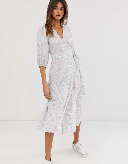 Whistles catalina wrap check midi dress