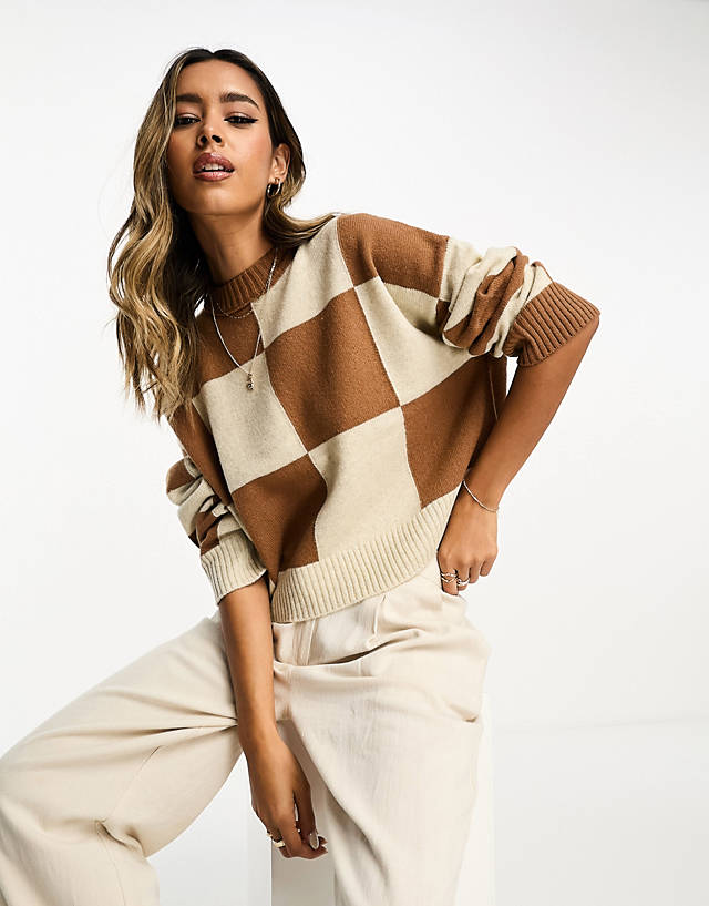 Whistles - check wool blend jumper in brown and cream
