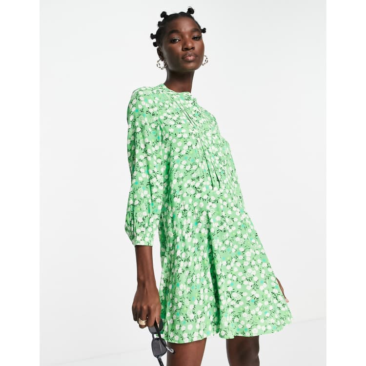 Whistles cherry blossom printed mini dress in green