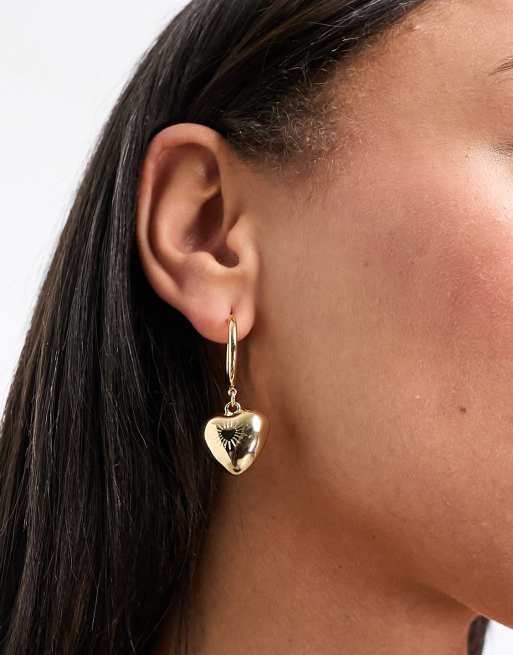 Whistles chunky heart hoop earrings in gold