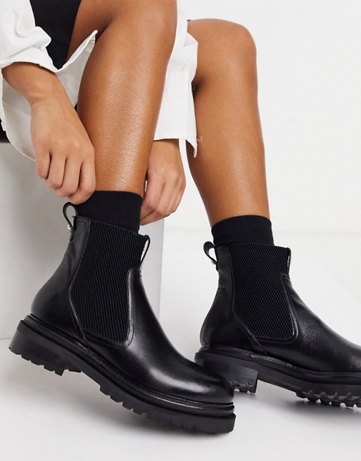 Whistles chunky leather chelsea boots in black