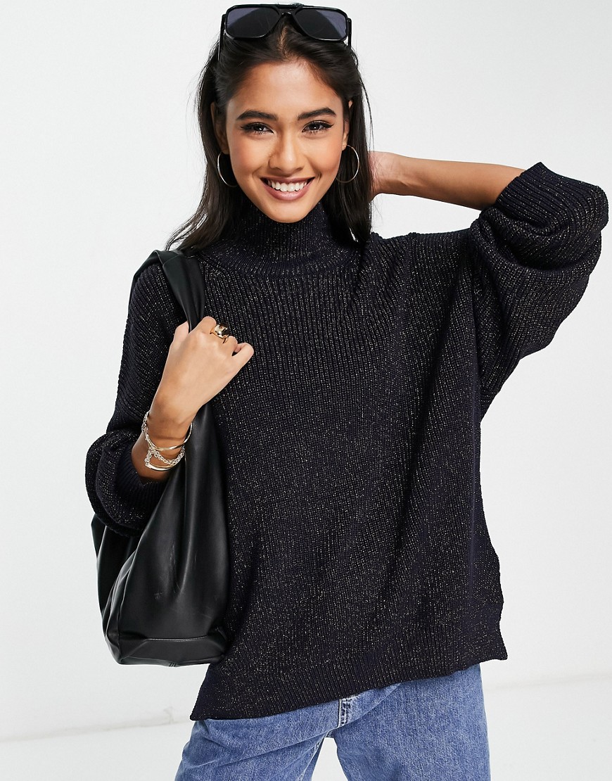 Whistles chunky sparkle knit sweater in black-Navy