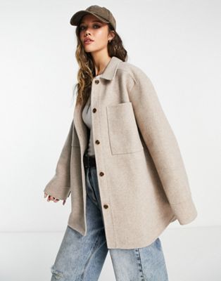 Whistles classic wool overshirt in beige