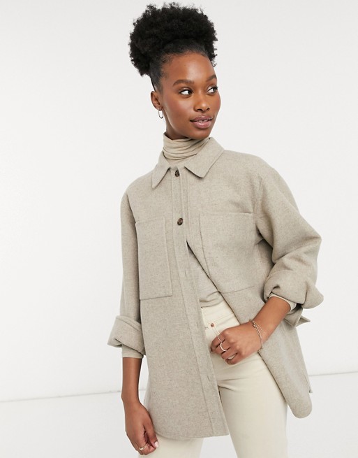 Whistles classic wool overshirt in neutral