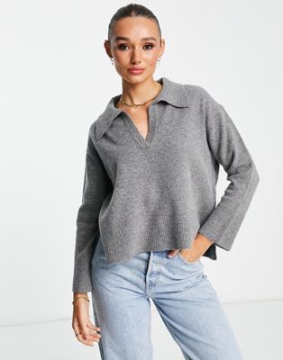 Whistles collar knitted jumper in grey
