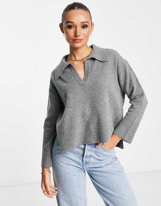 Whistles collar knitted jumper in grey ASOS