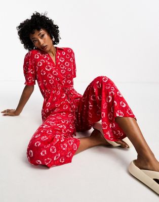 Whistles tie dye floral print loose fit jumpsuit in red - ASOS Price Checker