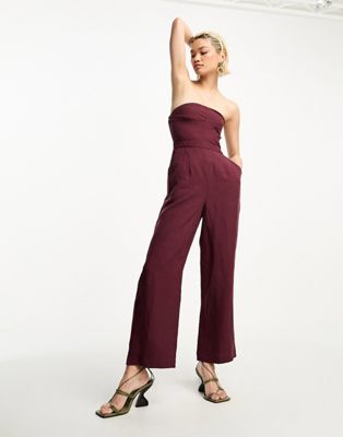 Whistles bandeau jumpsuit in burgundy - ASOS Price Checker