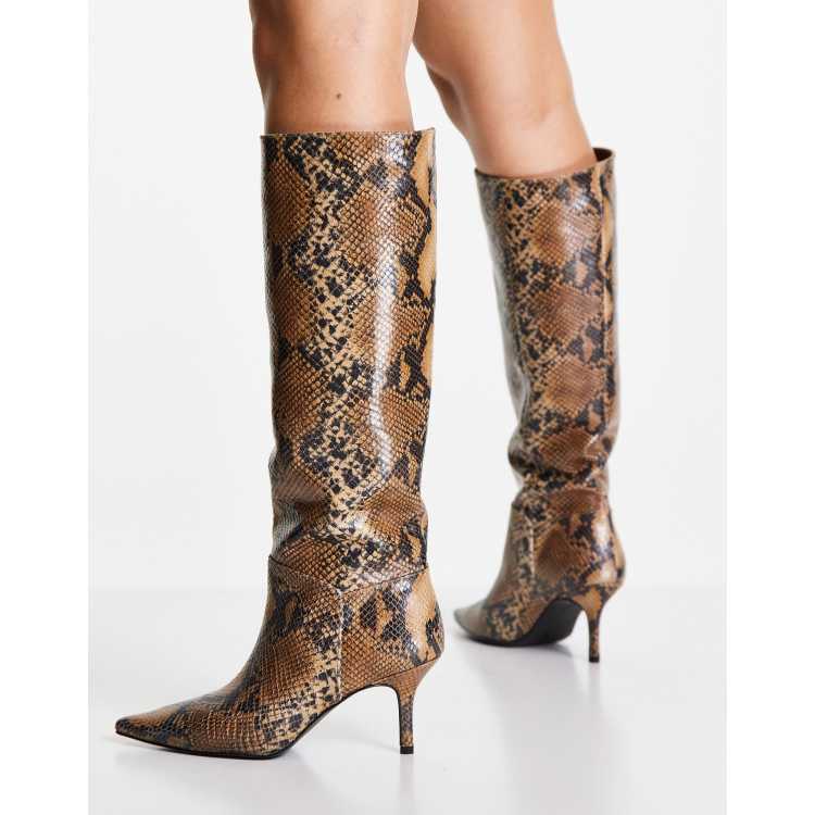 Whistles Conna snake print knee high boot in brown ASOS