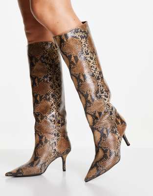 Whistles Conna snake print knee high boot in brown ASOS