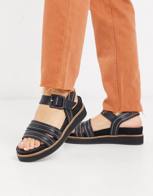 Whistles contrast stitch leather sandals in black