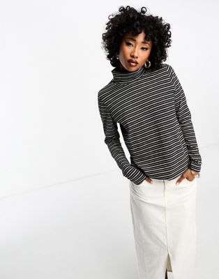 Whistles contrast striped roll neck top in black and white-Multi